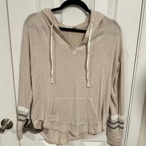Market & Spruce Light Beige Hoodie with Striped Accents